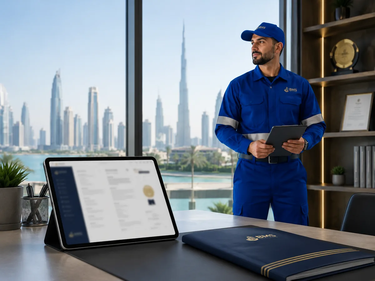 BMS business credibility and service documentation setup in a Dubai office