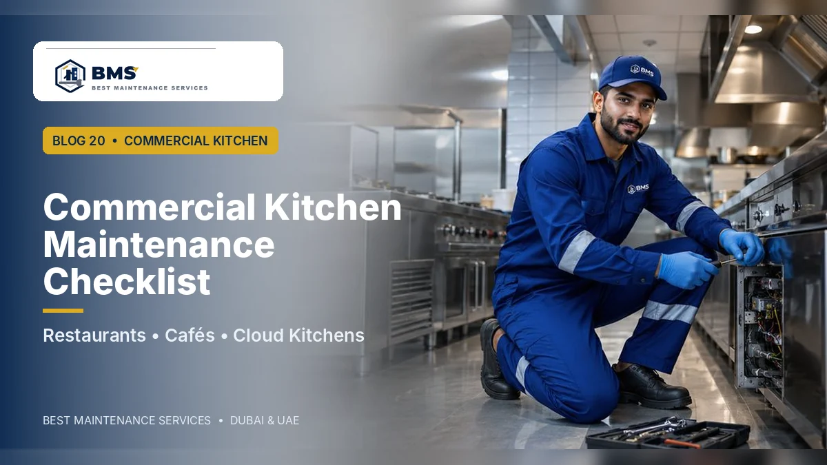 BMS team carrying out a commercial kitchen maintenance checklist in Dubai
