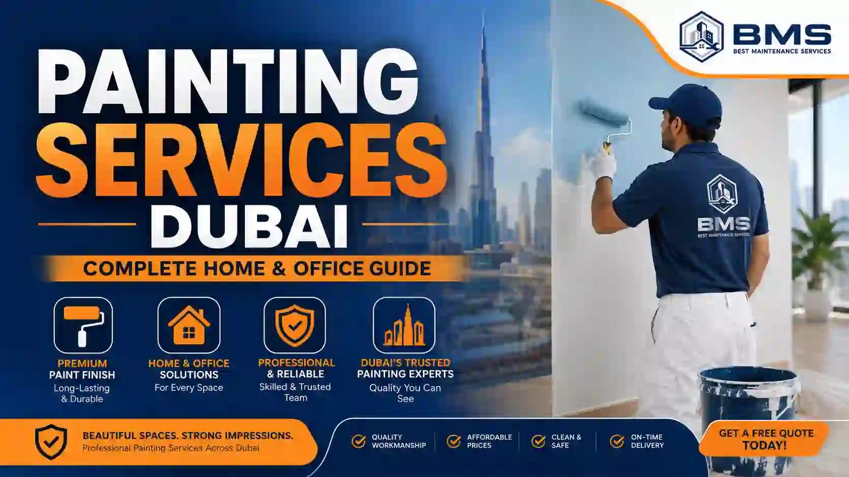 Professional painting technician from Best Maintenance Services painting a modern home interior in Dubai, showcasing expert home and office painting services with premium finishes.