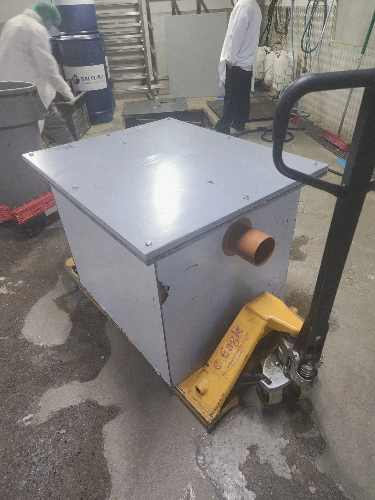 Finished grease trap unit prepared for installation at Yaumi International Bakery in DIP